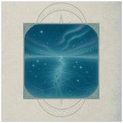 Star-Mirror Crossing fantasy card. Winter Court realm of mirrored starlight and ice, artwork by Marilie Wood Smock of the Teal Leopard.