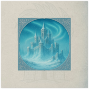 Castle of Silent Vigil fantasy card. Winter Court realm of frozen towers and silent watch, artwork by Marilie Wood Smock of the Teal Leopard.