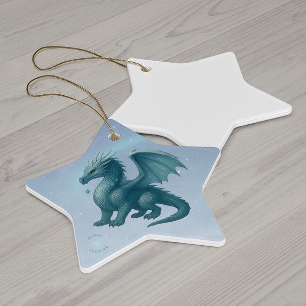 Winter Dragon Christmas Ornament | Fantasy Holiday Décor (Circle, Heart, Star, & Snowflake)