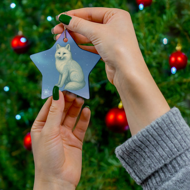 Winter Fox Christmas Ornament | Fantasy Holiday Décor (Circle, Heart, Star, & Snowflake)