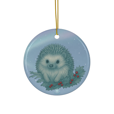 Winter Hedgehog Christmas Ornament | Fantasy Holiday Décor (circle, heart, star, & snowflake)