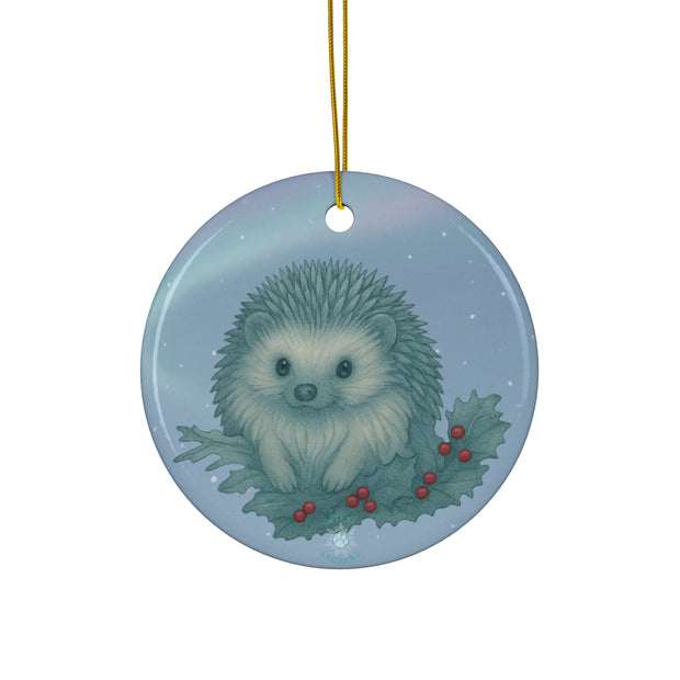 Winter Hedgehog Christmas Ornament | Fantasy Holiday Décor (circle, heart, star, & snowflake)