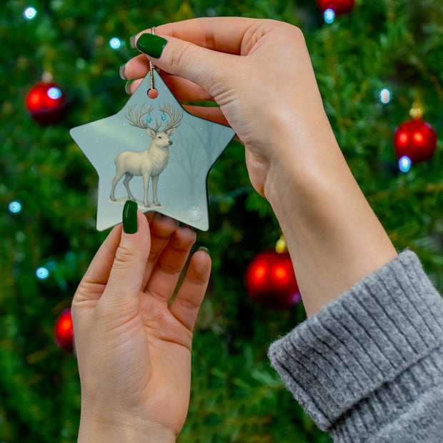 Winter Stag Christmas Ornament | Fantasy Holiday décor (Circle, Heart, Star, & Snowflake)