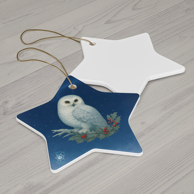 Snowy Owl Christmas Ornament | Fantasy Holiday Décor (Circle, Heart, Star, & Snowflake)