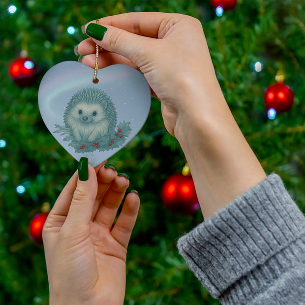 Winter Hedgehog Christmas Ornament | Fantasy Holiday Décor (circle, heart, star, & snowflake)