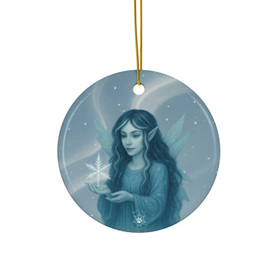 Winter Frost Fairy Christmas Ornament | Fantasy Holiday Décor (circle, heart, start, & snowflake)