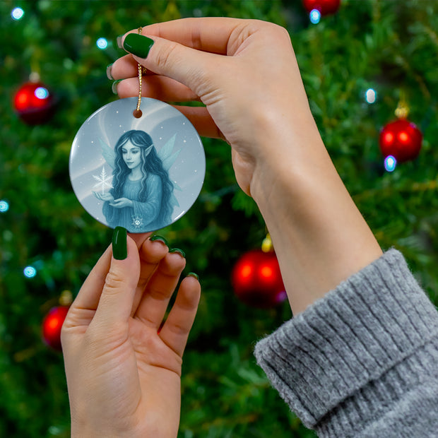 Winter Frost Fairy Christmas Ornament | Fantasy Holiday Décor (circle, heart, start, & snowflake)