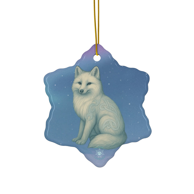 Winter Fox Christmas Ornament | Fantasy Holiday Décor (Circle, Heart, Star, & Snowflake)