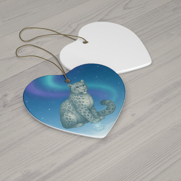 Snow Leopard Christmas Ornament | Fantasy Holiday Décor (Circle, Heart, Star, & Snowflake)