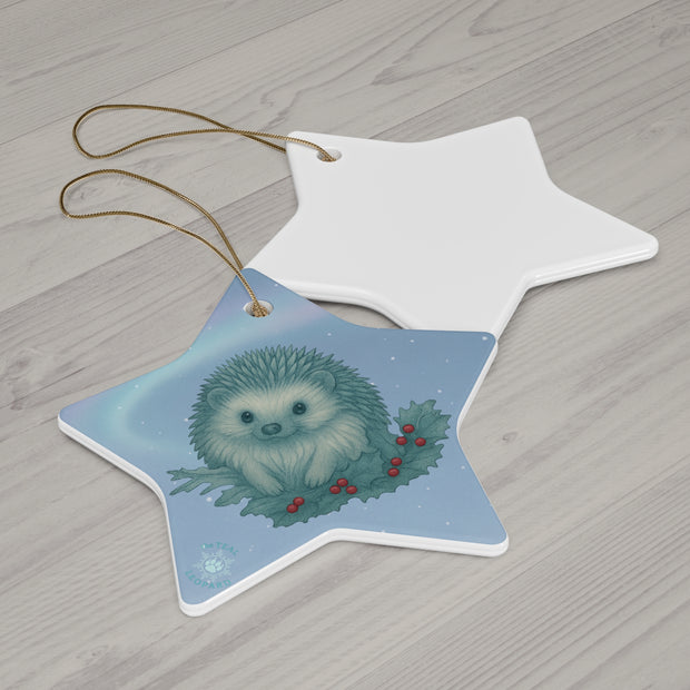 Winter Hedgehog Christmas Ornament | Fantasy Holiday Décor (circle, heart, star, & snowflake)