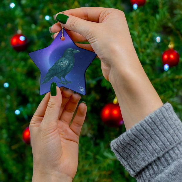 Winter Raven Christmas Ornament | Fantasy Holiday Décor (circle, heart, star, & snowflake)