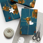 Highland Cow Christmas Wrapping Paper - Celtic Winter Gift Wrap featuring art ornaments & snowfall | Highland Grace, Winter Companions Series by The Teal Leopard™