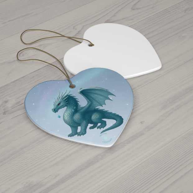 Winter Dragon Christmas Ornament | Fantasy Holiday Décor (Circle, Heart, Star, & Snowflake)