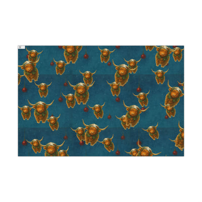 Highland Cow Christmas Wrapping Paper - Celtic Winter Gift Wrap featuring art ornaments & snowfall | Highland Grace, Winter Companions Series by The Teal Leopard™