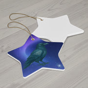 Winter Raven Christmas Ornament | Fantasy Holiday Décor (circle, heart, star, & snowflake)
