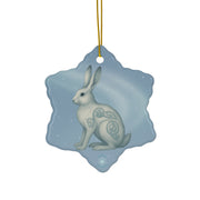 Winter Snowshoe Hare Christmas Ornament | Fantasy Holiday Décor (circle, heart, star, & snowflake)