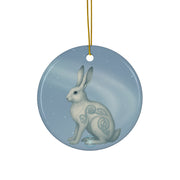 Winter Snowshoe Hare Christmas Ornament | Fantasy Holiday Décor (circle, heart, star, & snowflake)