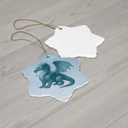 Winter Dragon Christmas Ornament | Fantasy Holiday Décor (Circle, Heart, Star, & Snowflake)