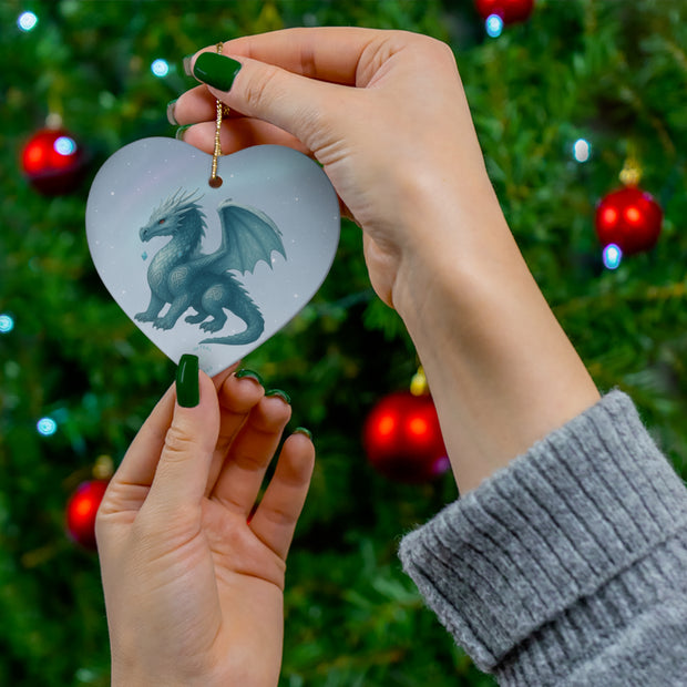 Winter Dragon Christmas Ornament | Fantasy Holiday Décor (Circle, Heart, Star, & Snowflake)