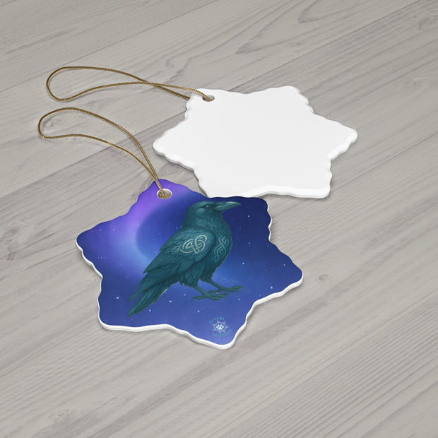Winter Raven Christmas Ornament | Fantasy Holiday Décor (circle, heart, star, & snowflake)