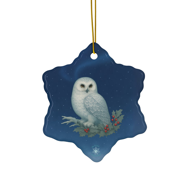Snowy Owl Christmas Ornament | Fantasy Holiday Décor (Circle, Heart, Star, & Snowflake)