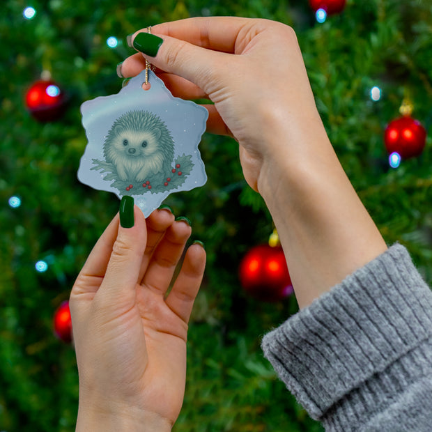 Winter Hedgehog Christmas Ornament | Fantasy Holiday Décor (circle, heart, star, & snowflake)