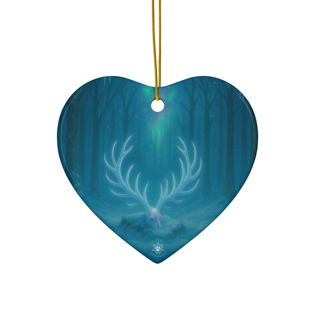 Winter Stag Antlers Christmas Ornament | Woodland Fantasy Holiday Décor (Circle, Heart, Star, & Snowflake)