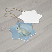 Winter Snowshoe Hare Christmas Ornament | Fantasy Holiday Décor (circle, heart, star, & snowflake)