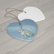 Winter Snowshoe Hare Christmas Ornament | Fantasy Holiday Décor (circle, heart, star, & snowflake)