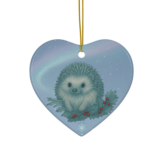 Winter Hedgehog Christmas Ornament | Fantasy Holiday Décor (circle, heart, star, & snowflake)