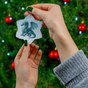 Winter Dragon Christmas Ornament | Fantasy Holiday Décor (Circle, Heart, Star, & Snowflake)
