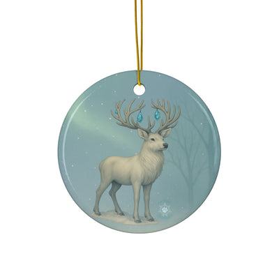 Winter Stag Christmas Ornament | Fantasy Holiday décor (Circle, Heart, Star, & Snowflake)