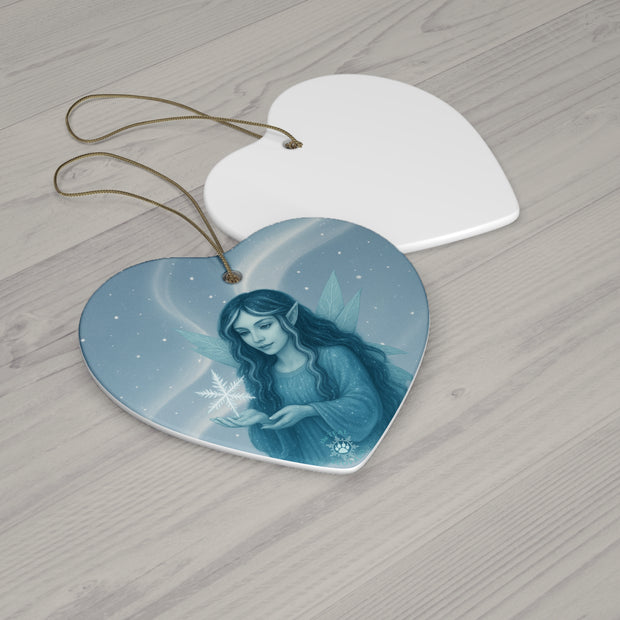 Winter Frost Fairy Christmas Ornament | Fantasy Holiday Décor (circle, heart, start, & snowflake)