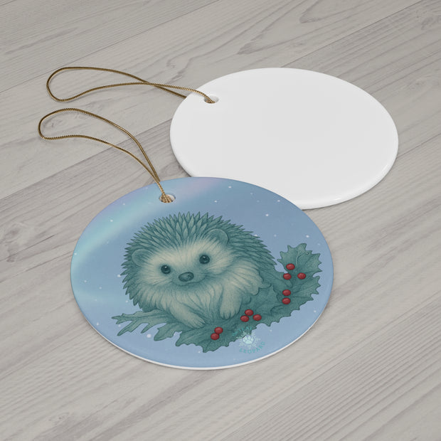 Winter Hedgehog Christmas Ornament | Fantasy Holiday Décor (circle, heart, star, & snowflake)