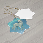 Winter Arctic Wolf Christmas Ornament | Fantasy Holiday Décor (circle, heart, star, & snowflake)