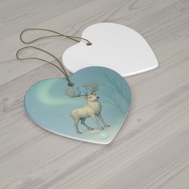Winter Stag Christmas Ornament | Fantasy Holiday décor (Circle, Heart, Star, & Snowflake)