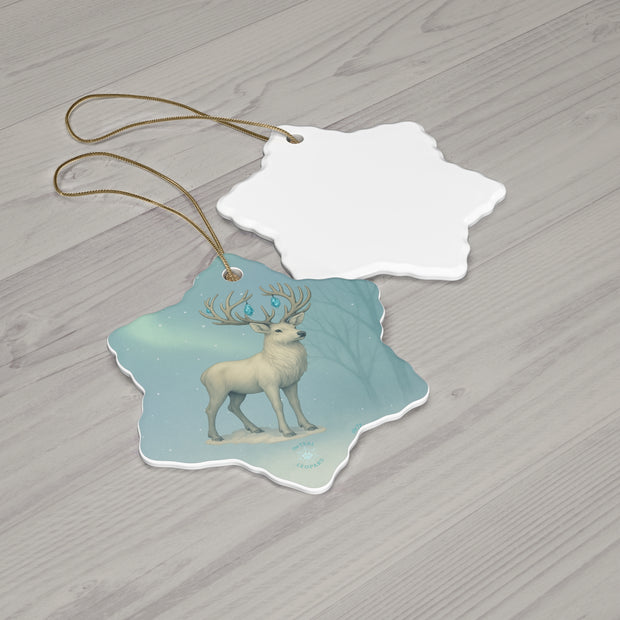 Winter Stag Christmas Ornament | Fantasy Holiday décor (Circle, Heart, Star, & Snowflake)