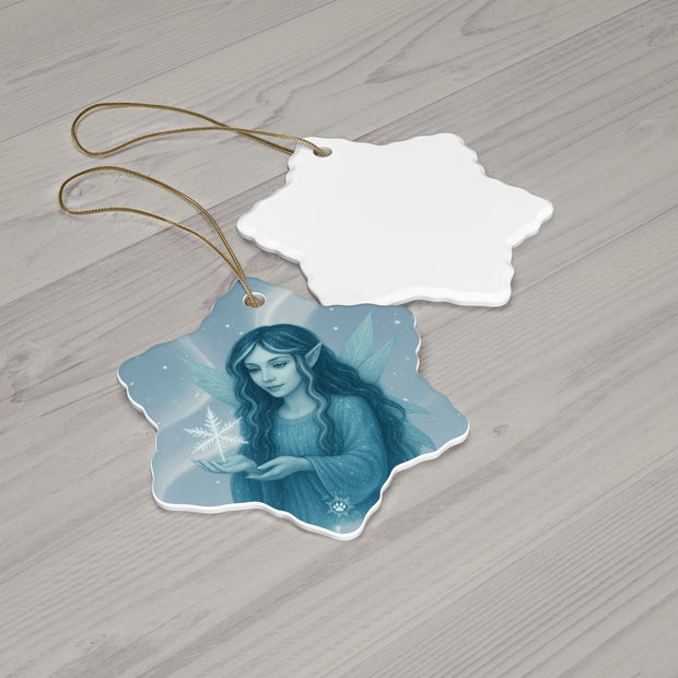 Winter Frost Fairy Christmas Ornament | Fantasy Holiday Décor (circle, heart, start, & snowflake)