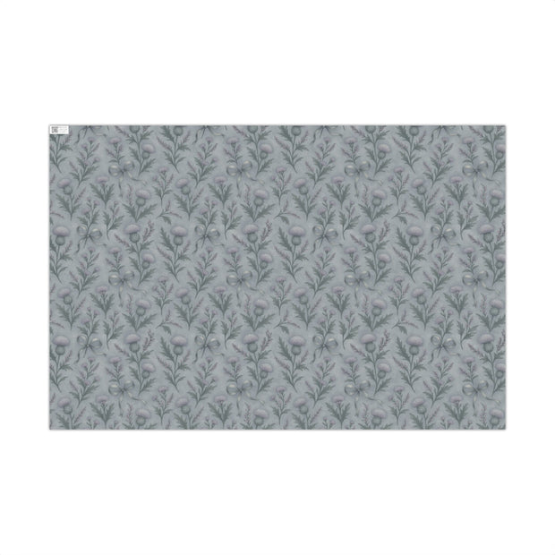 Frosted Thistle Botanical Gift Wrap – Scottish Winter Thistle & Heather Pattern in Cool Highlands Tones | Winter Isles Botanical Series by The Teal Leopard