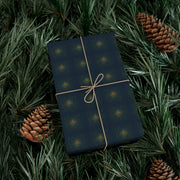 Celtic Evergreen Christmas Gift Wrap - Holiday Wrapping Paper - Midnight Blue, Fir, and Golden Knotwork Pattern | Medieval Midnight, Celtic Christmas Triptych Series by The Teal Leopard™