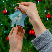 Winter Arctic Wolf Christmas Ornament | Fantasy Holiday Décor (circle, heart, star, & snowflake)