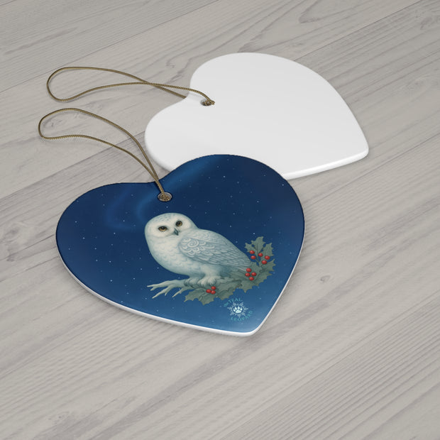 Snowy Owl Christmas Ornament | Fantasy Holiday Décor (Circle, Heart, Star, & Snowflake)