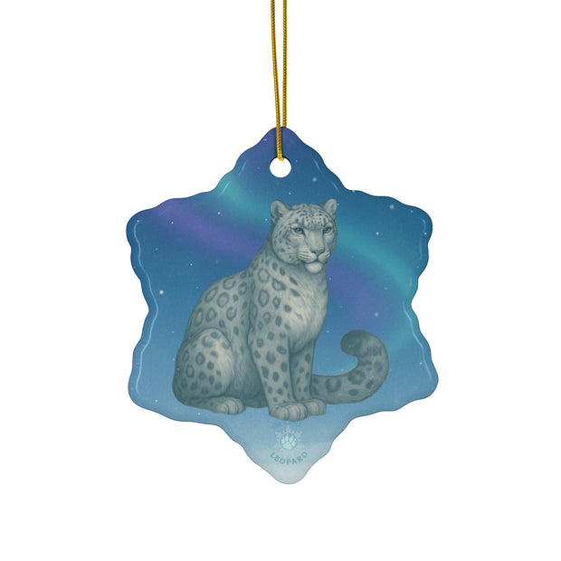 Snow Leopard Christmas Ornament | Fantasy Holiday Décor (Circle, Heart, Star, & Snowflake)