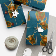 Highland Cow Christmas Wrapping Paper - Celtic Winter Gift Wrap featuring art ornaments & snowfall | Highland Grace, Winter Companions Series by The Teal Leopard™