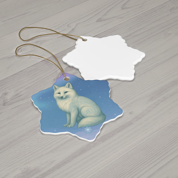 Winter Fox Christmas Ornament | Fantasy Holiday Décor (Circle, Heart, Star, & Snowflake)