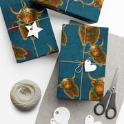 Highland Cow Christmas Wrapping Paper - Celtic Winter Gift Wrap featuring art ornaments & snowfall | Highland Grace, Winter Companions Series by The Teal Leopard™