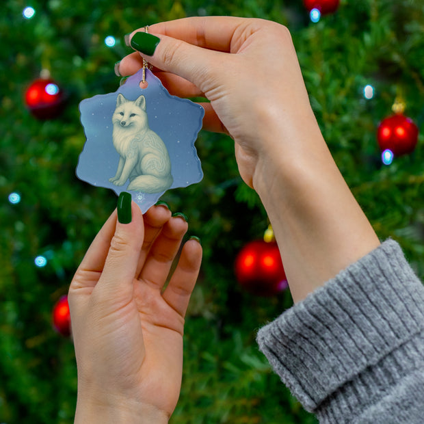 Winter Fox Christmas Ornament | Fantasy Holiday Décor (Circle, Heart, Star, & Snowflake)