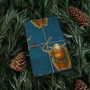 Highland Cow Christmas Wrapping Paper - Celtic Winter Gift Wrap featuring art ornaments & snowfall | Highland Grace, Winter Companions Series by The Teal Leopard™