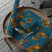 Highland Cow Christmas Wrapping Paper - Celtic Winter Gift Wrap featuring art ornaments & snowfall | Highland Grace, Winter Companions Series by The Teal Leopard™