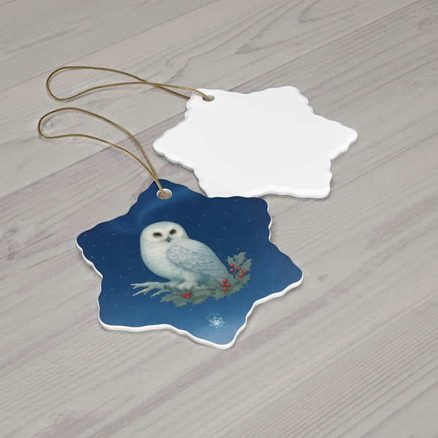 Snowy Owl Christmas Ornament | Fantasy Holiday Décor (Circle, Heart, Star, & Snowflake)